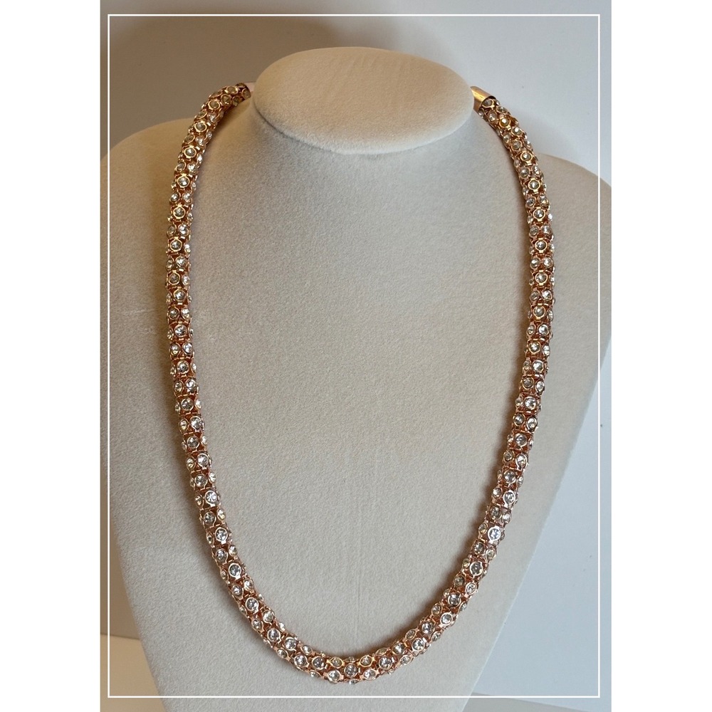 Vintage Rose Gold Tone Swarovski Crystal Mesh Necklace 20" Swan Logo